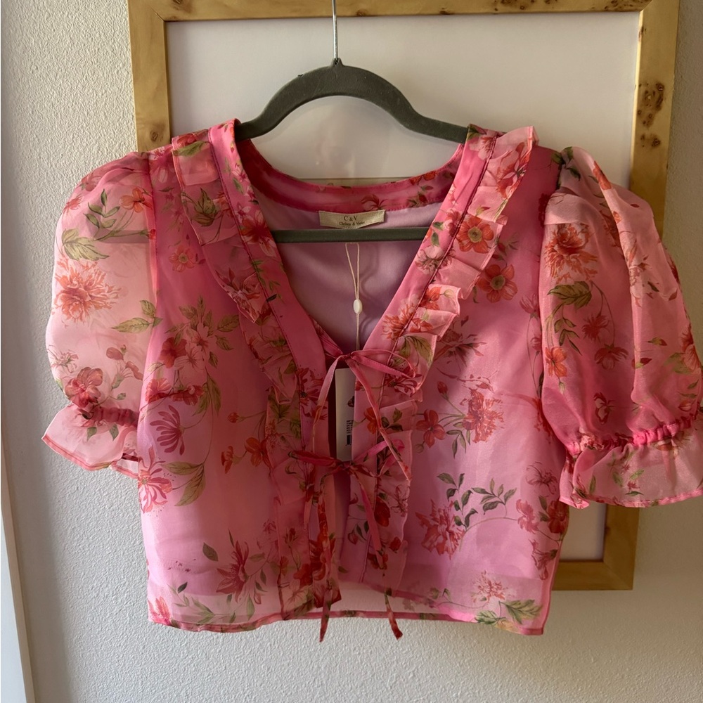 Floral Pink Sheer Women's Top
